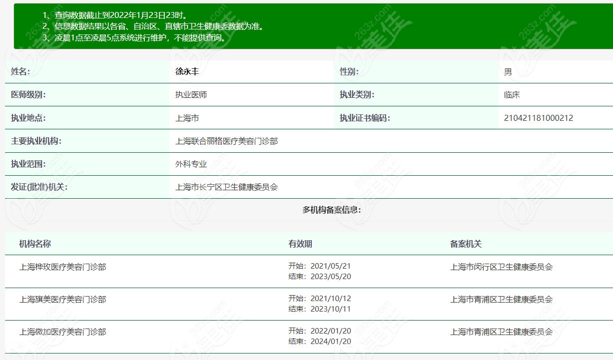 上海联合丽格徐永丰医生个人简历