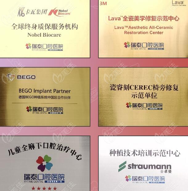 北京瑞泰口腔部分荣誉图