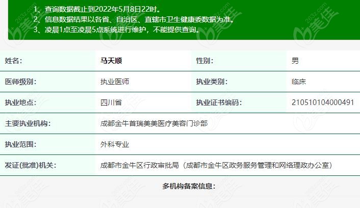 广州首瑞马天顺植发医生执业资格备案信息 广州首瑞马天顺植发医生执业资格备案信息