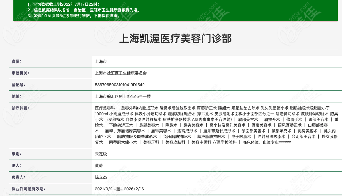 上海凯渥医疗美容门诊部资质图
