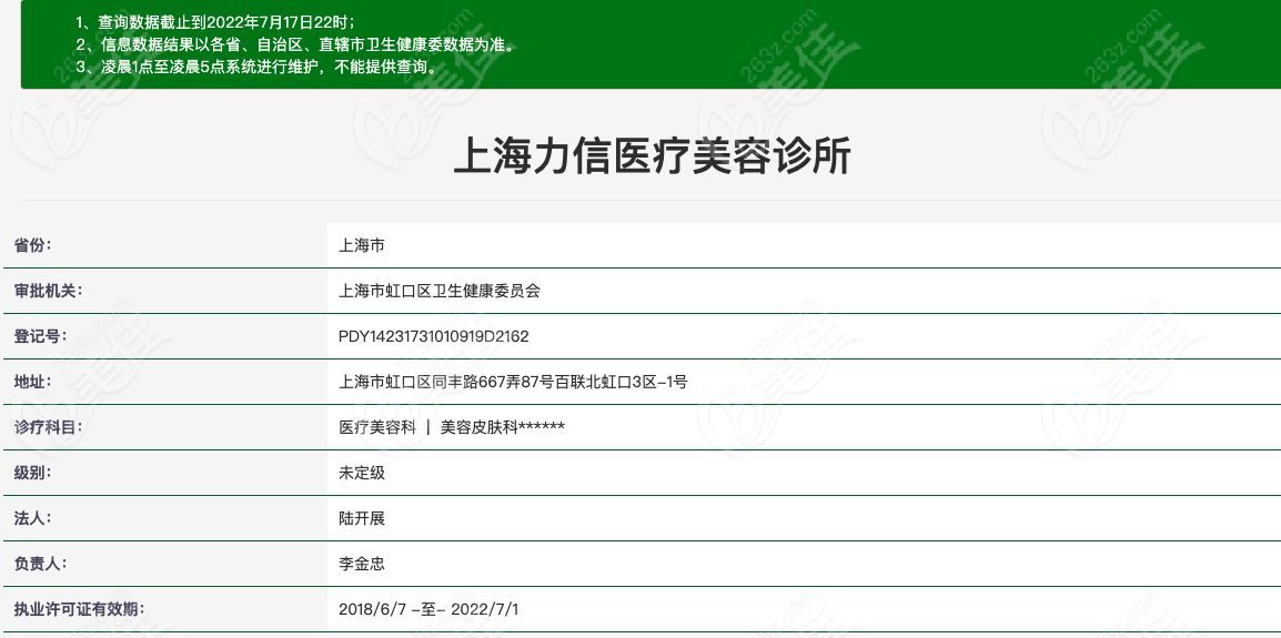 上海力信医疗美容诊所资质图