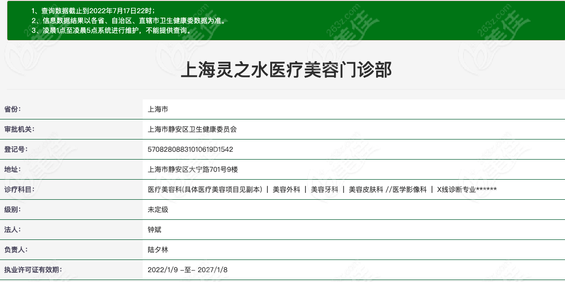 上海灵之水医疗美容门诊部资质图