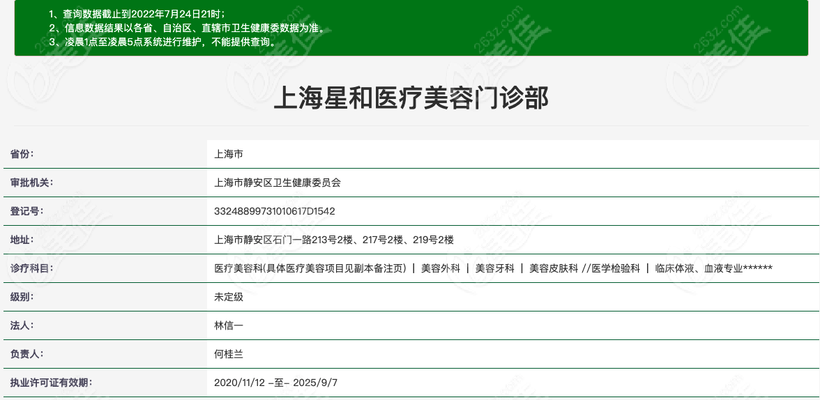上海星和医疗美容门诊部资质图