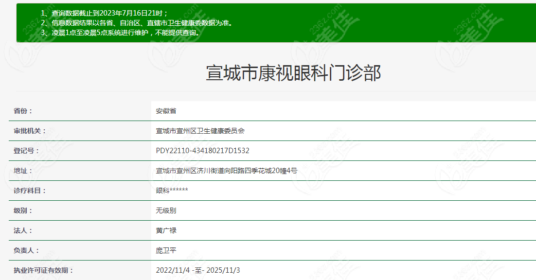 安徽宣城康视眼科门诊部医疗资格证