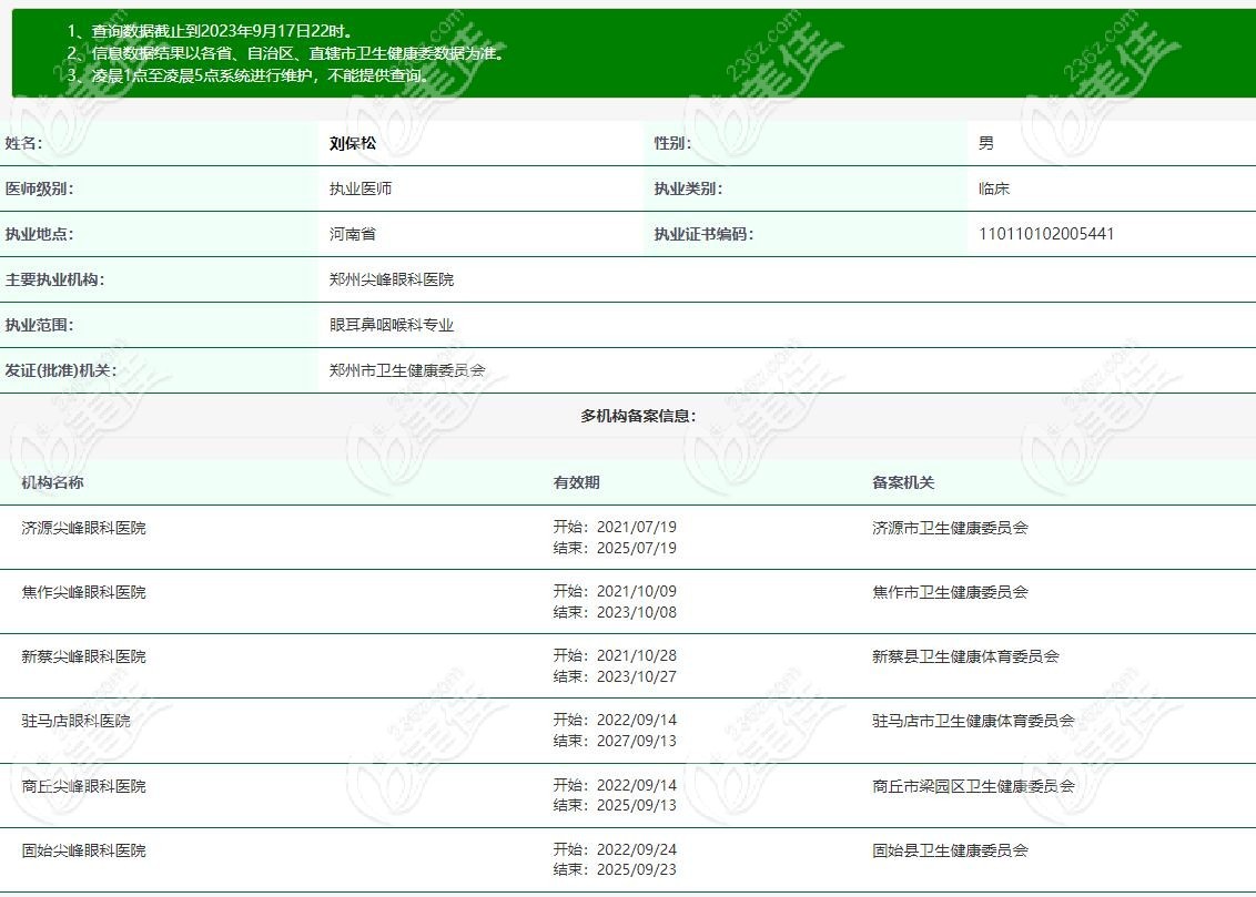 刘保松院长会不定期坐诊在济源尖峰眼科