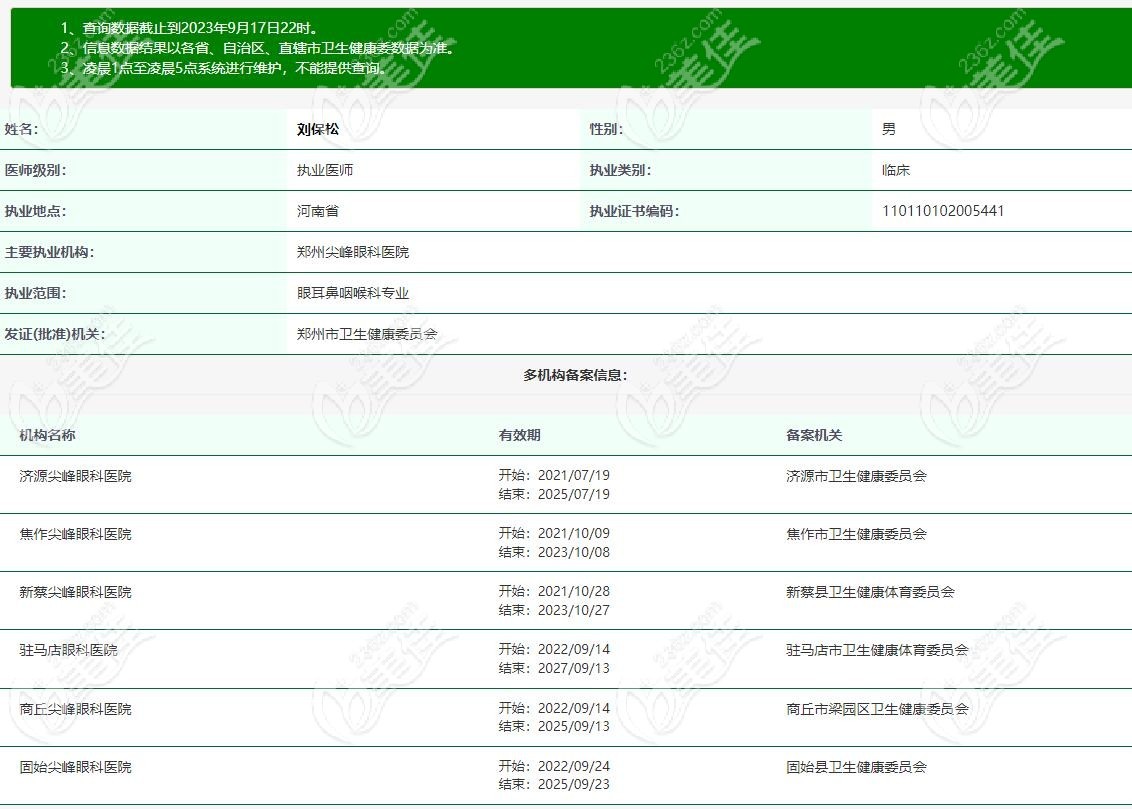 刘保松院长会不定期坐诊在济源尖峰眼科