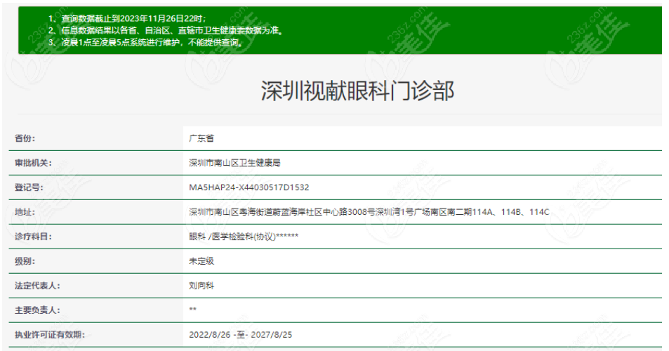 深圳视献眼科门诊部卫健委信息