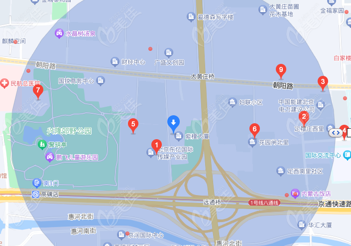 北京希玛林顺潮眼科附近酒店位置示意图