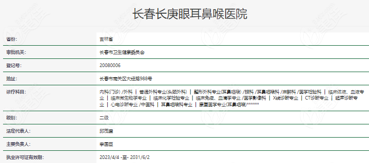 长春长庚耳鼻喉医院资质正规