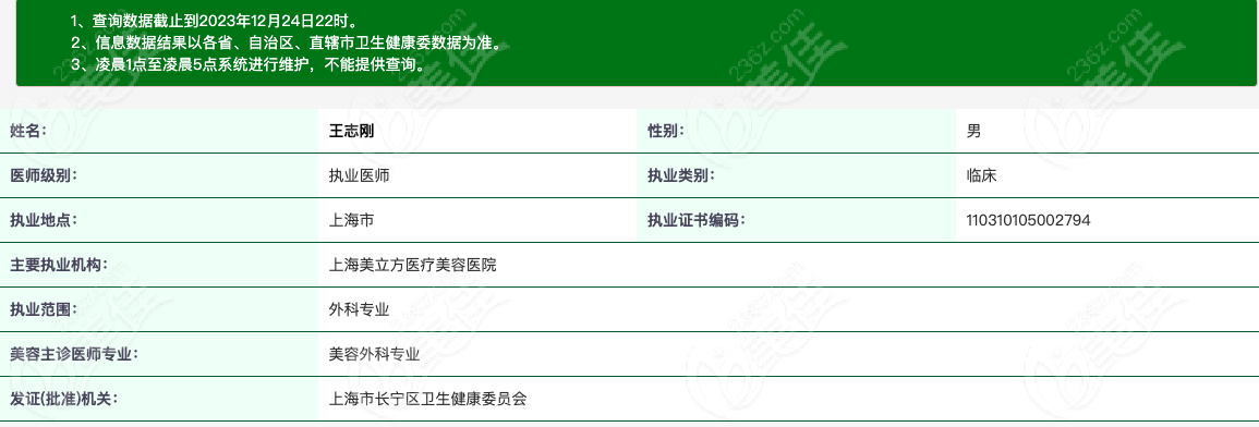 王志剛醫生執業資質