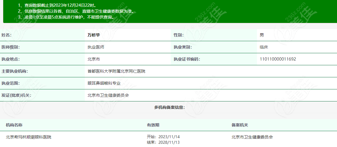 万修华医生在哪家医院坐诊呢？资质信息参考