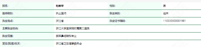 杜新华医生资质表