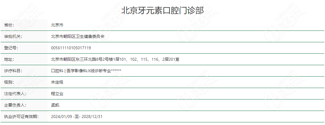 北京牙元素口腔是正规门诊部