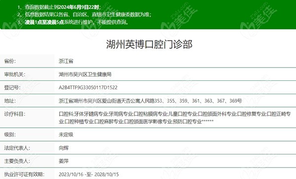 湖州英博口腔門診部醫(yī)療資質(zhì)