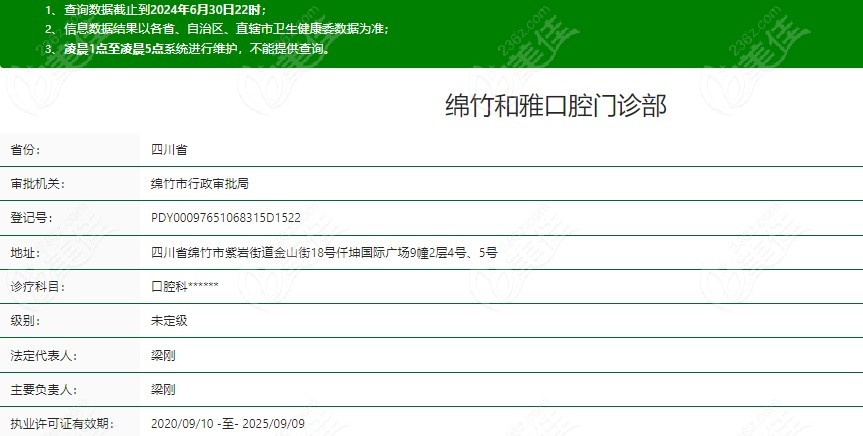 綿竹和雅口腔門(mén)診部資質(zhì)