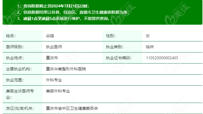 重庆华美整形的谷琪医生卫健委简介
