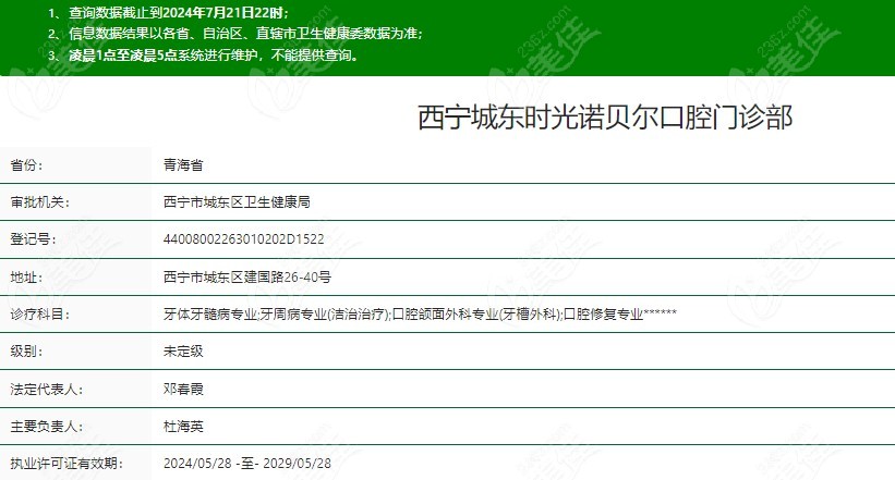 西宁诺贝尔口腔门诊部的资质
