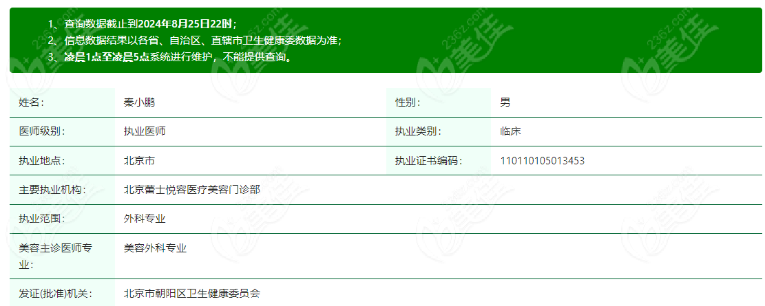 秦小鹏整形美容医生资质正规