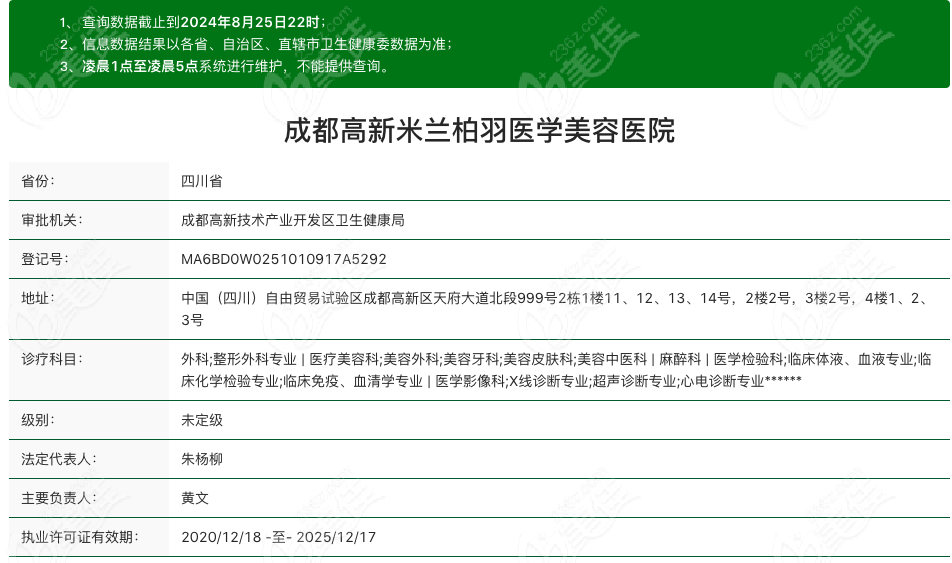 成都高新米兰柏羽医疗美容医院执业资质