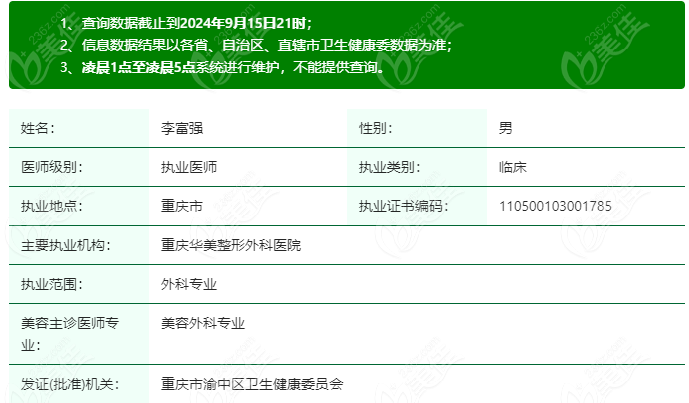 重庆华美整形医院眼部医生李富强资质