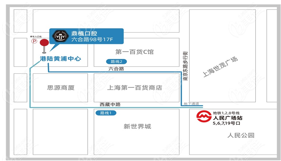 上海永博口腔人民广场店路线图