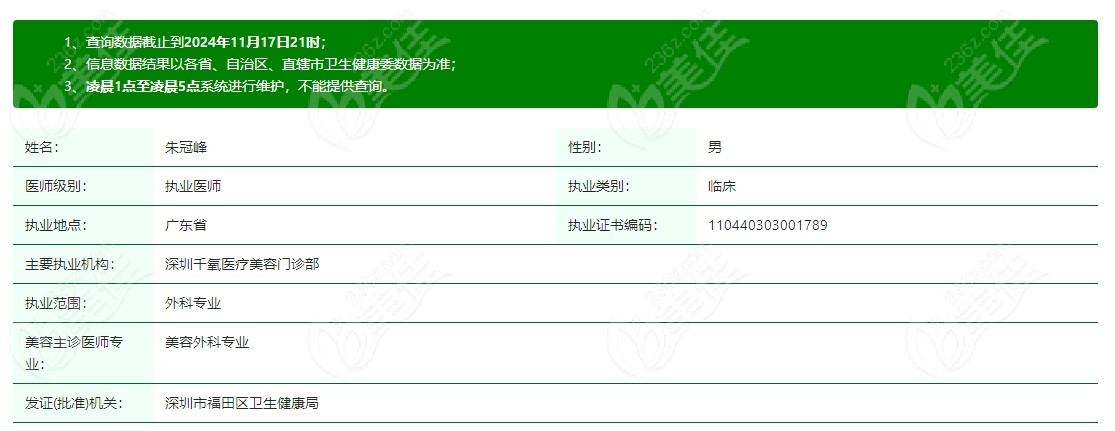 朱冠峰医生个人简介及从业资质信息