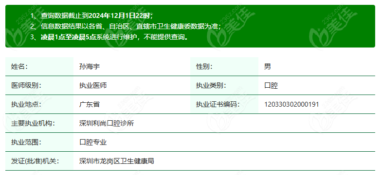 利尚口腔医生孙海宇基本信息