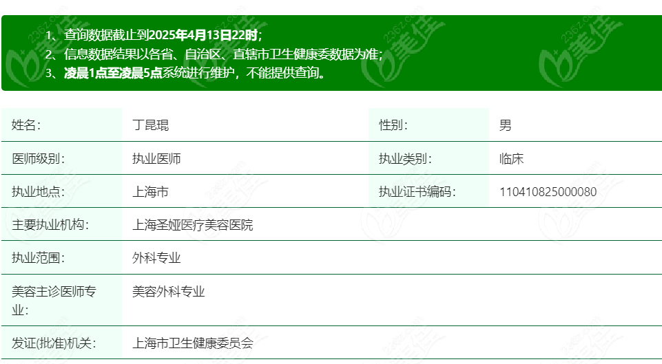 上海丁昆琨有执业医师资格证