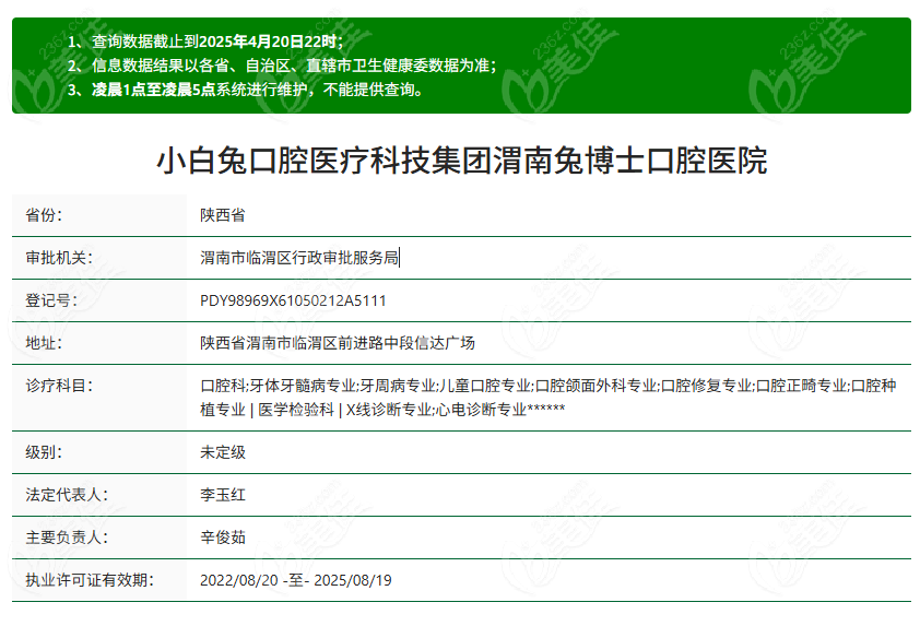 渭南小白兔口腔醫(yī)院資質(zhì)